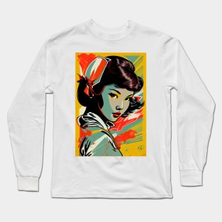 Vintage asian woman in pop-art style Long Sleeve T-Shirt